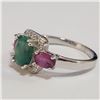 Image 3 : SILVER EMERALD RUBY RING (~SIZE 7.5)