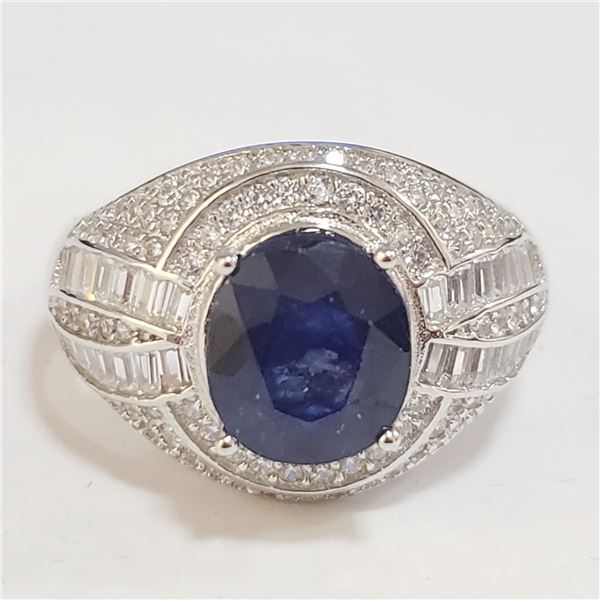 SILVER SAPPHIRE CUBIC ZIRCONIA RING