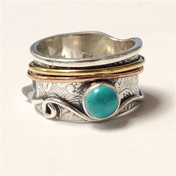 SILVER TURQUOISE MEDITATION(0.7CT) RING SIZE 9