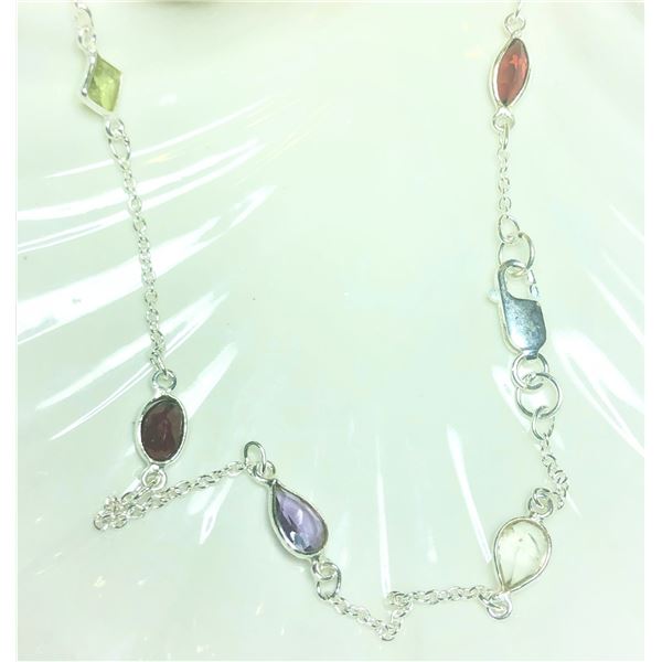 SILVER MULTI GENUINE GEMSTONE 18" NECKLACE