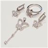 Image 3 : SILVER CUBIC ZIRCONIA EARRINGS, RING & PENDANT