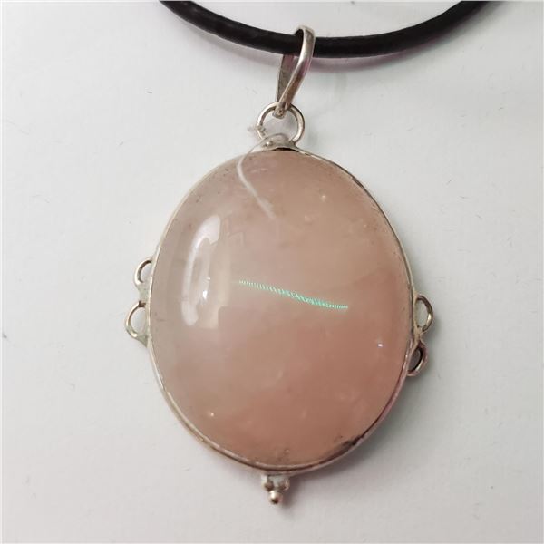 SILVER ROSE QUARTZ W/ CORD PENDANT(~WEIGHT 10.78G)