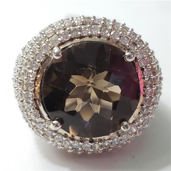 SILVER SMOKEY QUARTZ(9.95CT) CUBIC ZIRCONIA