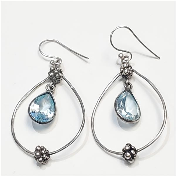 SILVER BLUE TOPAZ EARRINGS (~WEIGHT 7.31G)