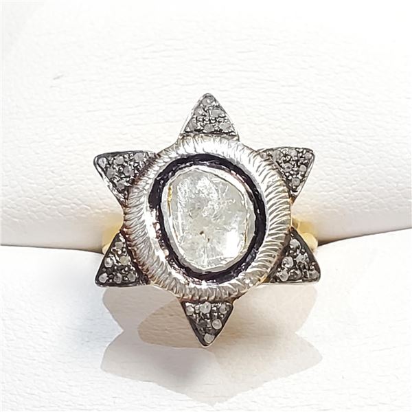 SILVER DIAMOND(0.65CT) GOLD PLATED RING (~SIZE 7)