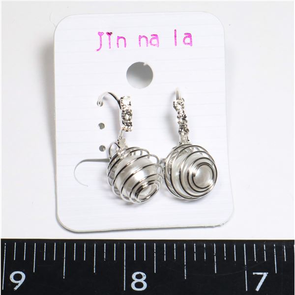 NEW SILVER TONE FAUX PEARL RHINESTONE ACCENTS DROP