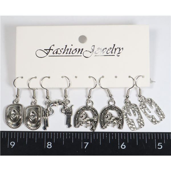 NEW 4PC WESTERN THEME DROP EARRINGS