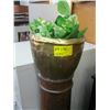 Image 2 : OAK PEDESTAL BRASS TOP PLANTER