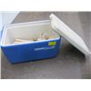 Image 1 : COLEMAN COOLER WITH WOOD CRAFTING ITEMS