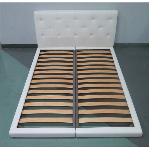 White Queen Size White Leather Bed Frame & Headboard 62"x80"x33"H (no legs or hardware)
