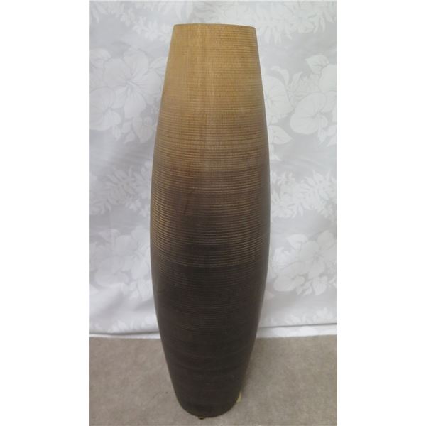 18-Karat Hombre Wood Vase w/ Horizontal Grooved Lines 20"H