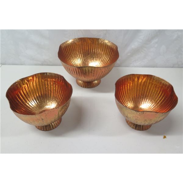 Qty 3 Copper-Finished Compote Bowls: 2 Small 6"dia, 1 Large 8"dia