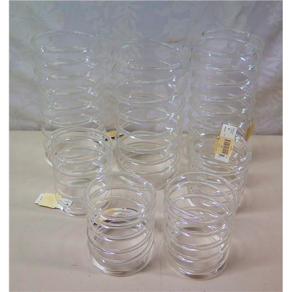 Qty 7 Acrylic 18-Karat Brand Spiral Candleholders: 4 Small 4"H, 3 Tall 7.5"H