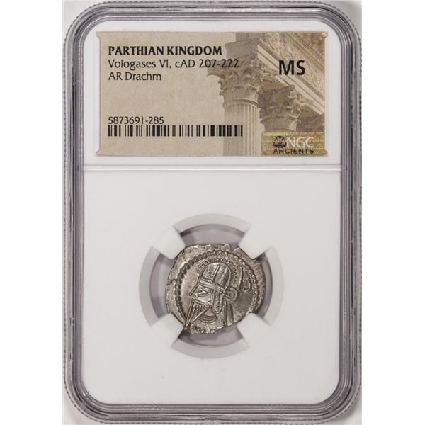 cAD 207-222 Parthian Kingdom Vologases VI AR Drachm Ancient Coin NGC MS