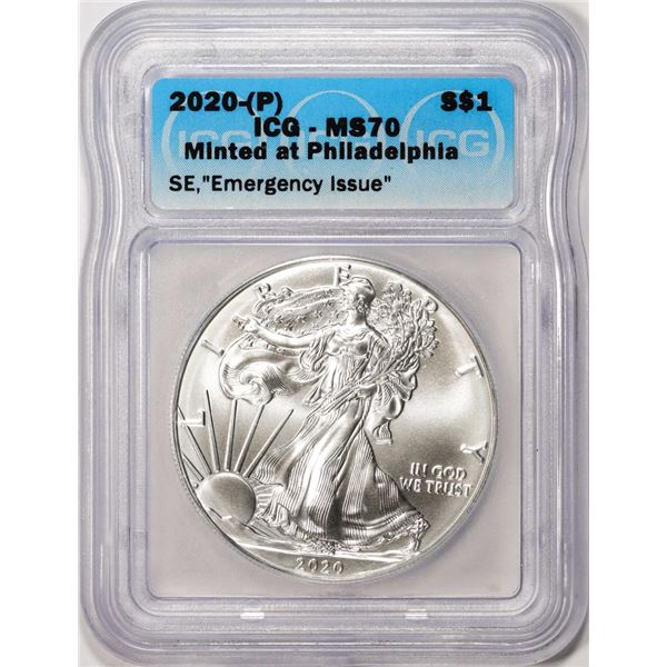 2020-(P) $1 American Silver Eagle Coin ICG MS70 Philadelphia Mint