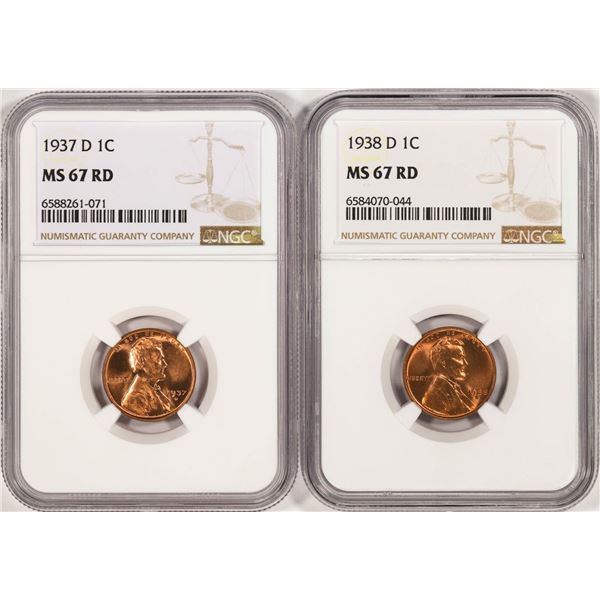 Lot of 1937-D & 1938-D Lincoln Wheat Cent Coins NGC MS67RD