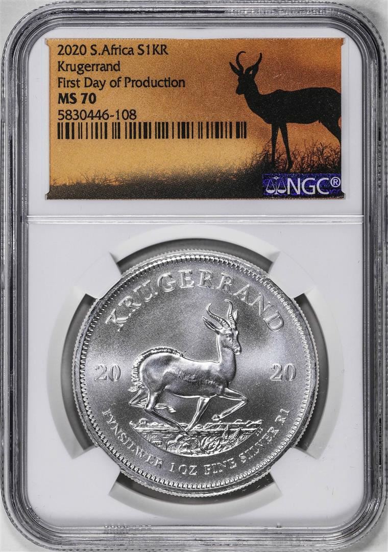 First 64007 2020 South Africa Krugerrand Silver Coin NGC MS70 First Day of Production