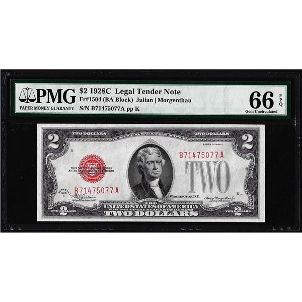 1928C $2 Legal Tender Note Fr.1504 PMG Gem Uncirculated 66EPQ