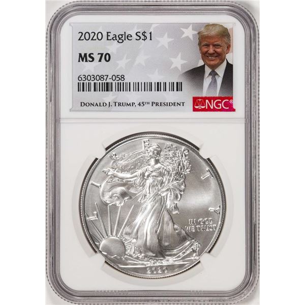 2020 $1 American Silver Eagle Coin NGC MS70 Donald Trump Label