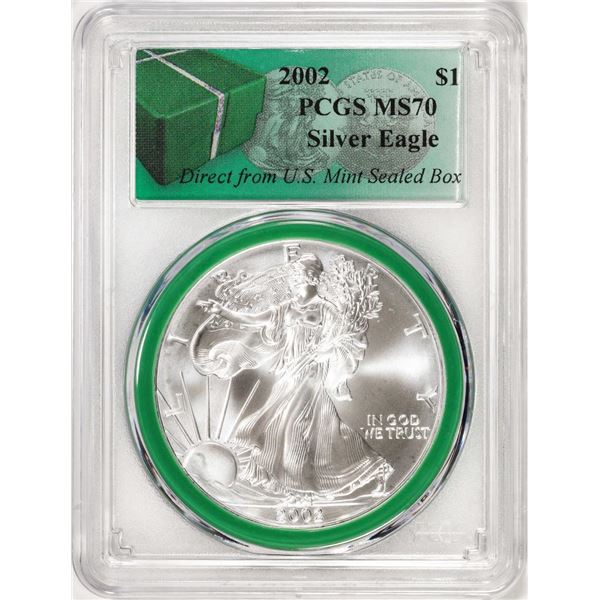2002 $1 American Silver Eagle Coin PCGS MS70 Direct From U.S. Mint Sealed Box
