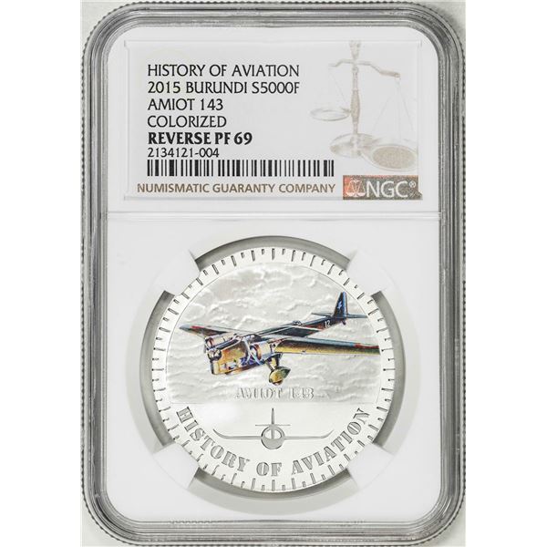 2015 Burundi 5000 Francs History of Aviation Amiot 143 Silver Coin NGC Reverse PF69