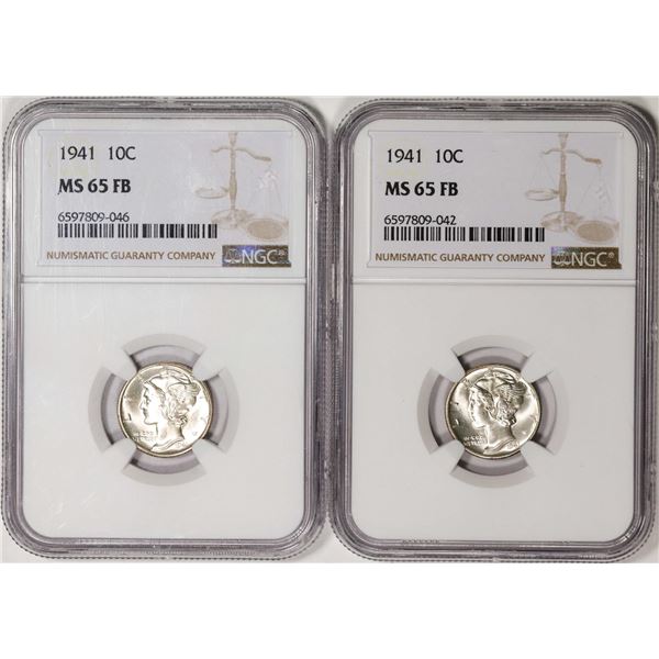 Lot of (2) 1941 Mercury Dime Coins NGC MS65FB