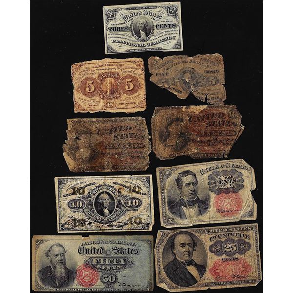 Lot of (9) Miscellaneous Fractional Currency Notes
