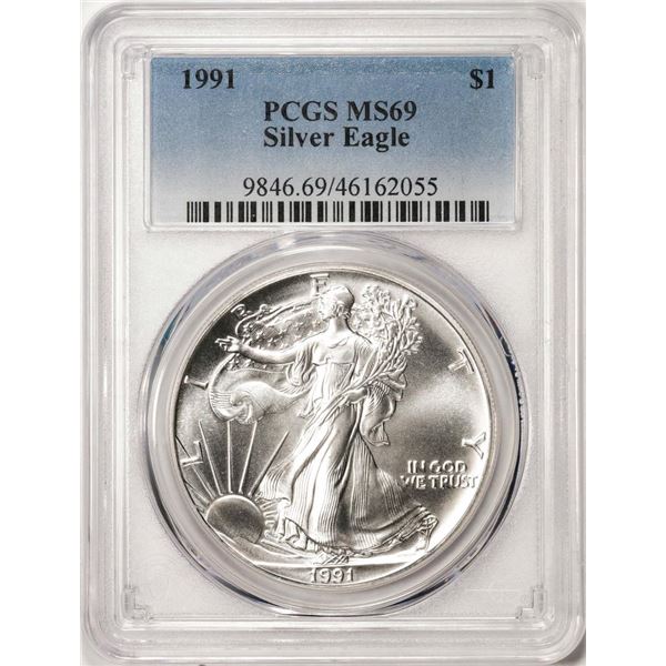 1991 $1 American Silver Eagle Coin PCGS MS69