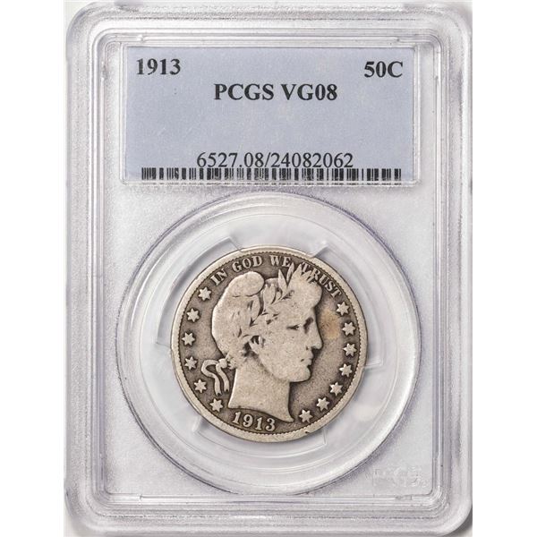 1913 Barber Half Dollar Coin PCGS VG08