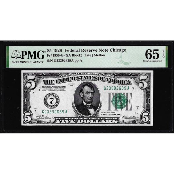 1928 $5 Federal Reserve Note Fr.1950-G PMG Gem Uncirculated 65EPQ