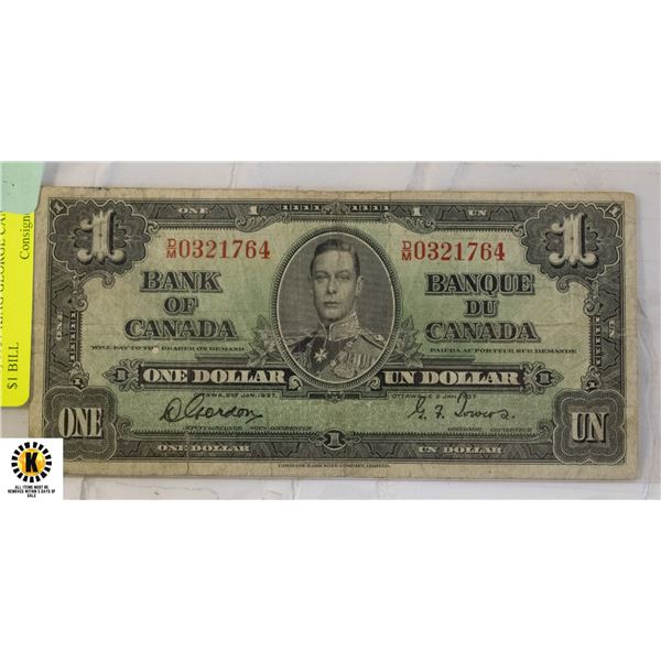 212) 1937 KING GEORGE CANADIAN $1 BILL