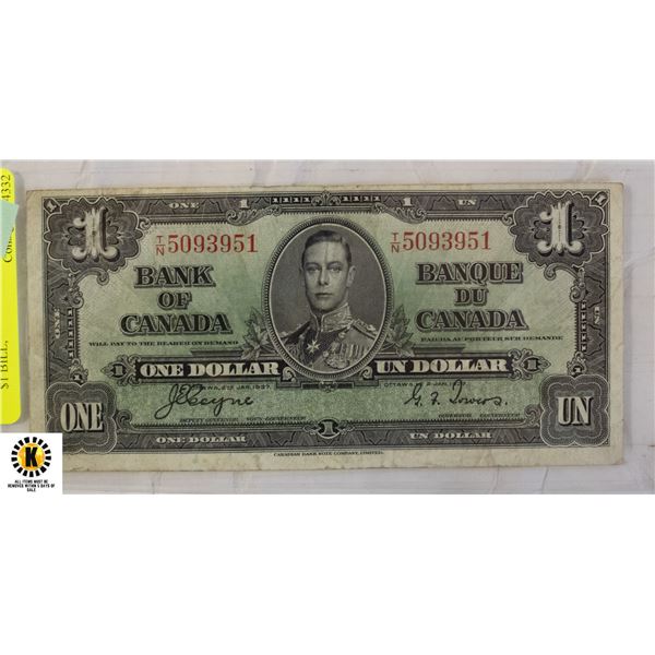 211) 1937 KING GEORGE CANADIAN $1 BILL,