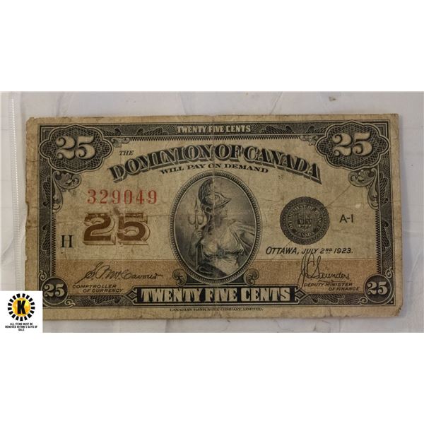 124)1923 DOMINION OF CANADA, $.25 SHIN