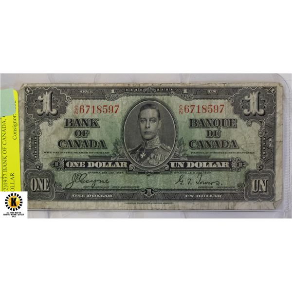 122)1937 BANK OF CANADA, ONE DOLLAR