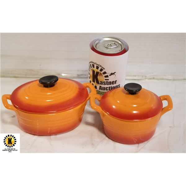 2 VINTAGE HEARTH ORANGE MINI OVAL COCOTTE