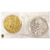 Image 2 : LOT OF 2 .999 PURE COPPER BITCOIN GOLD/SILVER PLAT
