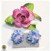 Image 1 : PORCELAIN FLOWER EARRINGS & BROOCH