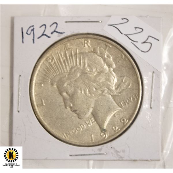 225)1922 SILVER PEACE DOLLAR