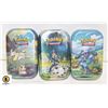 Image 1 : 3 POKEMON TINS FULL OF POKEMON CARDS