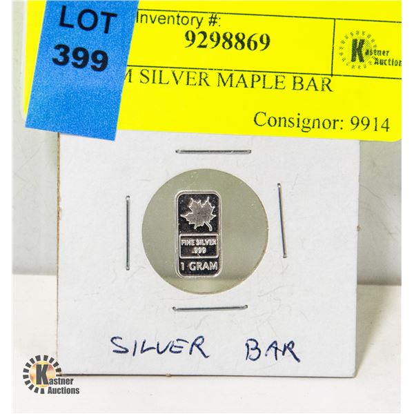 1 GRAM SILVER MAPLE BAR 1 gram silver maple bar