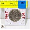 Image 1 : 1945 CANADA SILVER 50 CENT COIN