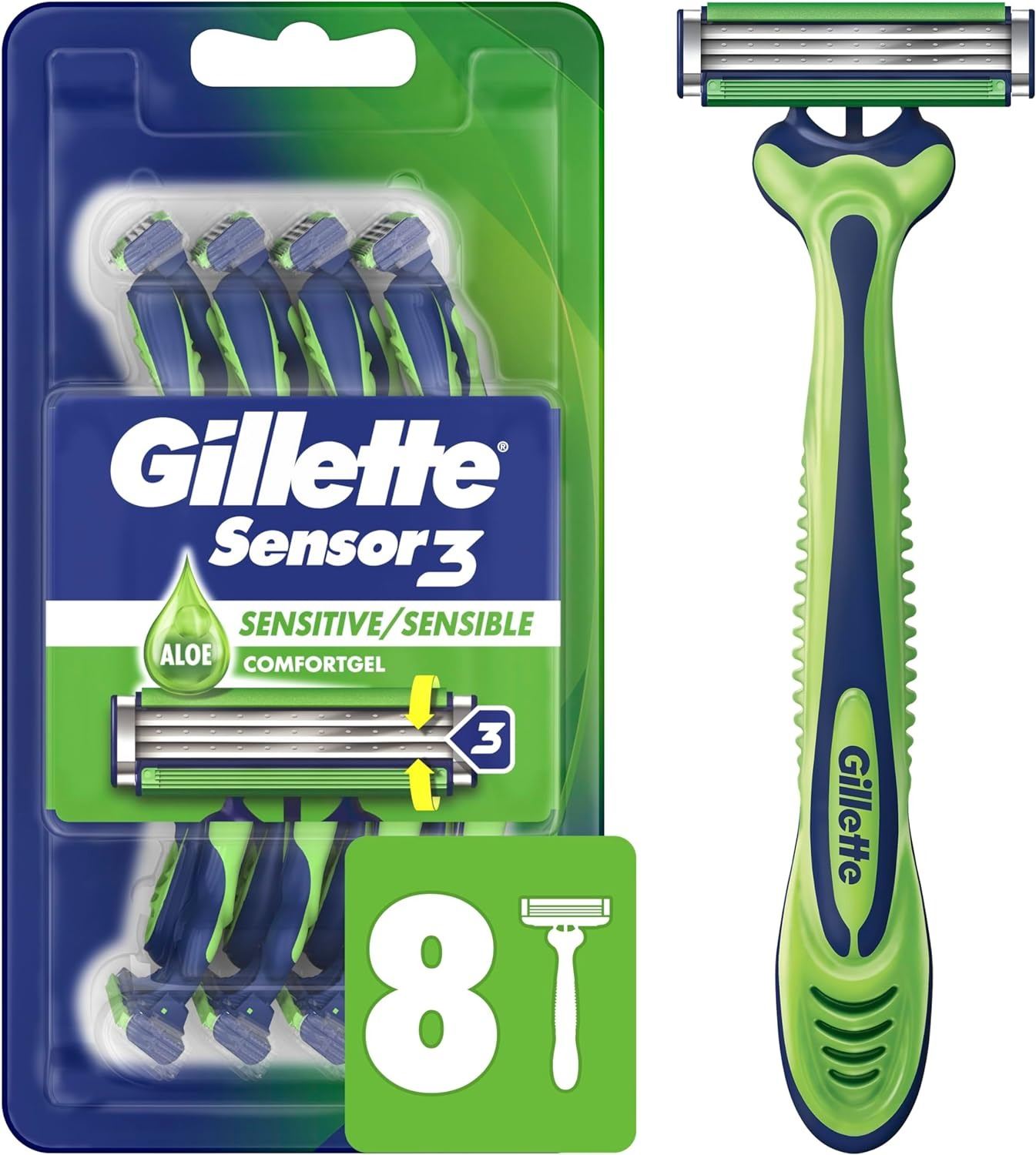 8 NEW GILLETTE SENSOR 3 DISPOSABLE RAZORS