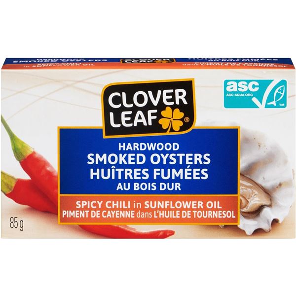 NEW CASE OF 12 CLOVER LEAF HARDWOOD SMOKED OYSTERS