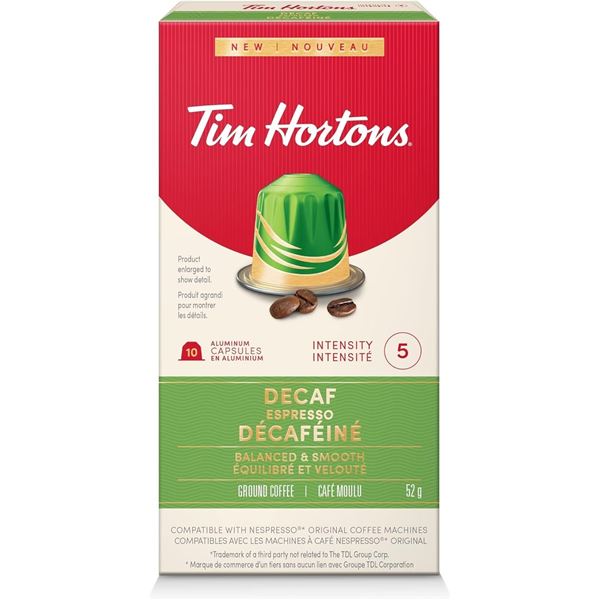 NEW CASE OF 12 TIM HORTONS DECAF ESPRESSO