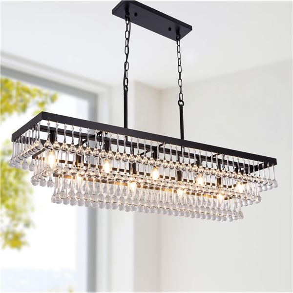 NEW TOCHOC CRYSTAL CHANDELIER 47" MODERN RECTANGLE