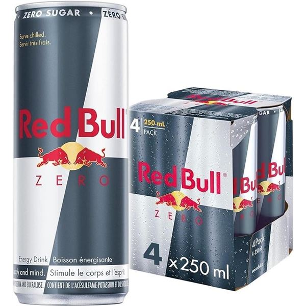 PACK OF 4 250ML CANS OF REDBULL ZERO ENERGY DRINK