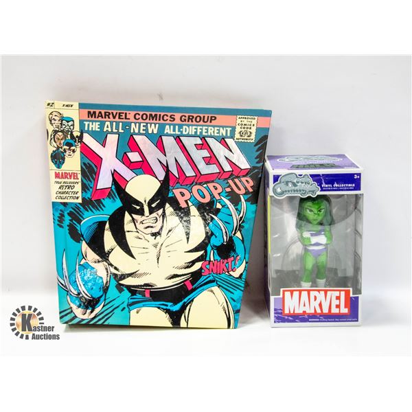 X-MEN POP-UP BOOK AND SHE-HULK FIGURE