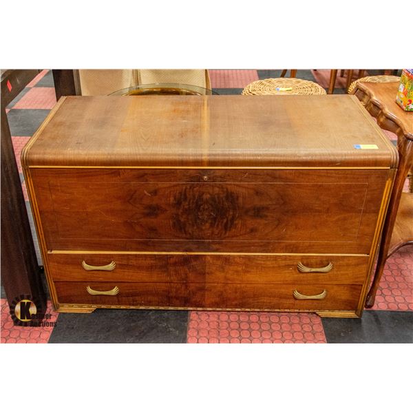 WOODEN 2 DRAWER LIDDED STORAGE TRUNK