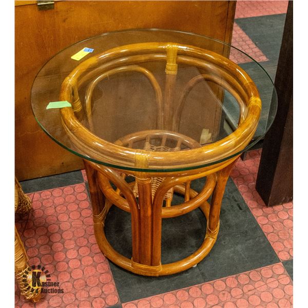 WOODEN FRAMED GLASS TOP ROUND SIDE TABLE H-20.75"