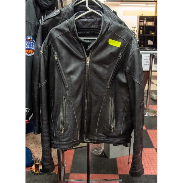 MENS SIZE 46 BLACK LEATHER COAT-ESTATE